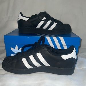 New! Adidas Superstar Black White Gold Shoes - 7